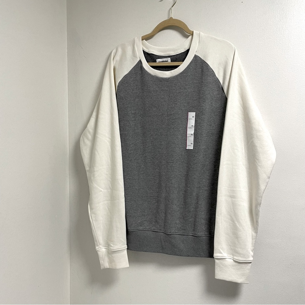 Good fellow & co.Gray/White Crew Neck Pull Over Wool Blend Sweatshirt Women XXL.